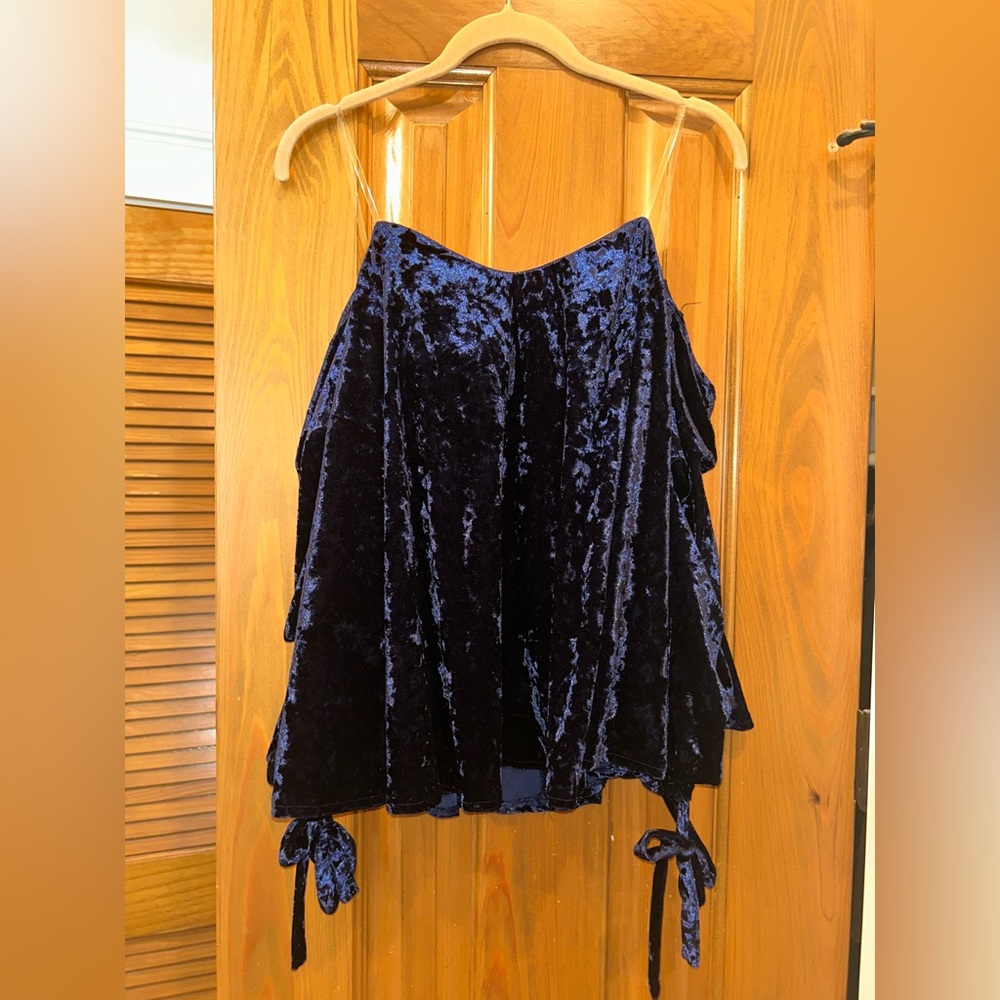 DO+BE off the shoulder blue velvet top. Never worn. Size L!